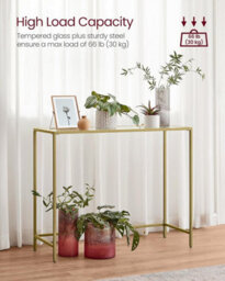 Songmics Vasagle Console Table, Side Table, Tempered Glass Tabletop, Modern Sofa Table, Easy Assembly, Pale Gold And Transparent - thumbnail 3