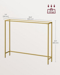 Songmics Vasagle Console Table, Side Table, Tempered Glass Tabletop, Modern Sofa Table, Easy Assembly, Pale Gold And Transparent - thumbnail 2