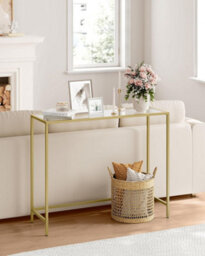 Songmics Vasagle Console Table, Side Table, Tempered Glass Tabletop, Modern Sofa Table, Easy Assembly, Pale Gold And Transparent - thumbnail 1