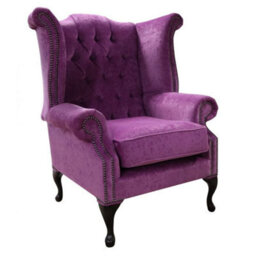 Chesterfield High Back Wing Chair Pimlico Grape Real Fabric In Queen Anne Style - thumbnail 2