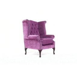Chesterfield High Back Wing Chair Pimlico Grape Real Fabric In Queen Anne Style - thumbnail 5