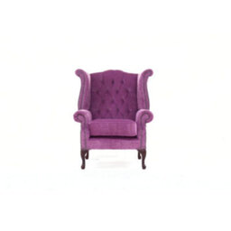 Chesterfield High Back Wing Chair Pimlico Grape Real Fabric In Queen Anne Style - thumbnail 4