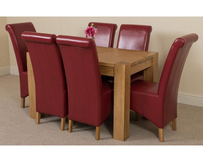 That's Furniture Kuba 125 X 80 Cm Chunky Oak Small Dining Table And 6 Chairs Dining Set With Montana Burgundy Leather Chairs - image 1