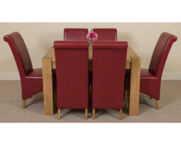That's Furniture Kuba 125 X 80 Cm Chunky Oak Small Dining Table And 6 Chairs Dining Set With Montana Burgundy Leather Chairs - thumbnail 2