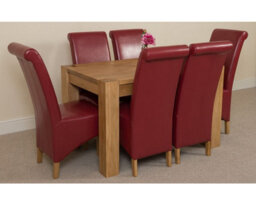 That's Furniture Kuba 125 X 80 Cm Chunky Oak Small Dining Table And 6 Chairs Dining Set With Montana Burgundy Leather Chairs - thumbnail 3
