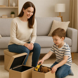Mustard Foldable Ottoman Storage Box Multi Functional - thumbnail 6