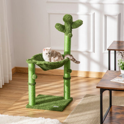 Pawhut Cactus Cat Tree Tower With Sisal Scratch Post Hammock, 96Cm, Green - image 1