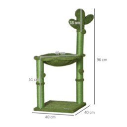 Pawhut Cactus Cat Tree Tower With Sisal Scratch Post Hammock, 96Cm, Green - thumbnail 3