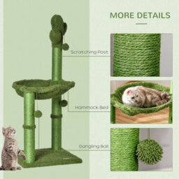 Pawhut Cactus Cat Tree Tower With Sisal Scratch Post Hammock, 96Cm, Green - thumbnail 6