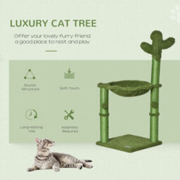 Pawhut Cactus Cat Tree Tower With Sisal Scratch Post Hammock, 96Cm, Green - thumbnail 4