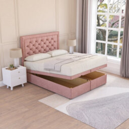 Sloomy Montana End Lift Ottoman Bed 3Ft With Sprung Memory Mattress - Pink Plush & Headboard- Single - thumbnail 2