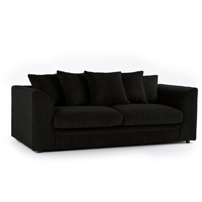 Furnishings For Less UK Luxor Jumbo Cord Black Fabric 3 Seater Sofa - image 1