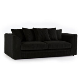 Furnishings For Less UK Luxor Jumbo Cord Black Fabric 3 Seater Sofa - thumbnail 1