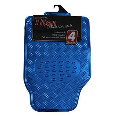 Jvl Titan Car Mat Set Metallic 4-Piece Set With Rubber Backing, Blue - image 1