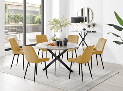 Furniturebox Novara Grey Concrete Effect 120Cm Round Dining Table With Black Starburst Legs & 6 Mustard Pesaro Velvet Chairs - image 1