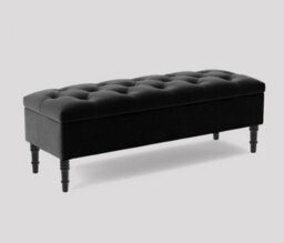 Alyana Ottoman Bench With Storage And Turned Wooden Legs, 120Cm Wide Ottoman Box - Black Plush Velvet