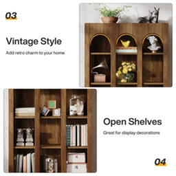 5-Tier Arched Bookshelf, 70.87'' Tall Modern Bookcase Freestanding Shelving Unit - thumbnail 4