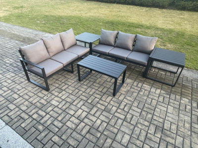 Fimous Aluminium 5 Pieces Outdoor Garden Furniture Lounge Sofa Set With Oblong Coffee Table 2 Side Tables Dark Grey - image 1