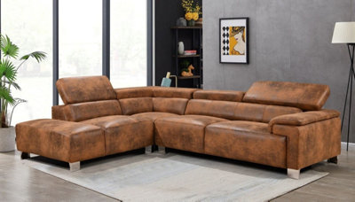 Faux Leather Brown Suede Left Hand Facing Corner Sofa - image 1