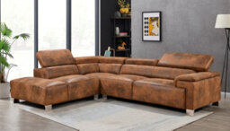 Faux Leather Brown Suede Left Hand Facing Corner Sofa