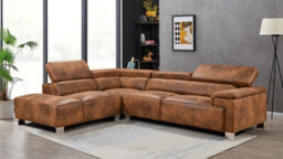 Faux Leather Brown Suede Left Hand Facing Corner Sofa - thumbnail 2