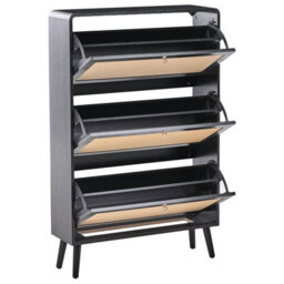 Wyld And Coco Boho Shoe Storage Cabinet Black Mdf With Rattan Front, 3 Compartments, Fits 12 Pairs - thumbnail 5