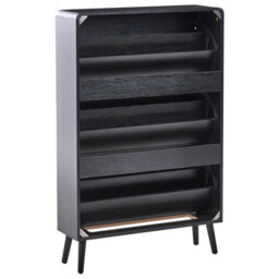 Wyld And Coco Boho Shoe Storage Cabinet Black Mdf With Rattan Front, 3 Compartments, Fits 12 Pairs - thumbnail 6