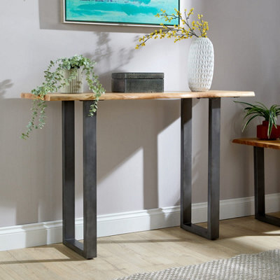 Home Source Live Edge Console Table Solid 26mm Acacia Top Black Metal Legs - image 1