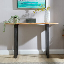 Home Source Live Edge Console Table Solid 26mm Acacia Top Black Metal Legs - thumbnail 3