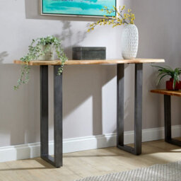 Home Source Live Edge Console Table Solid 26mm Acacia Top Black Metal Legs - thumbnail 1