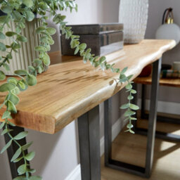 Home Source Live Edge Console Table Solid 26mm Acacia Top Black Metal Legs - thumbnail 4