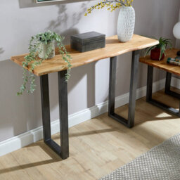 Home Source Live Edge Console Table Solid 26mm Acacia Top Black Metal Legs - thumbnail 2