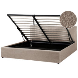 Beliani Ottoman Bed Boucle Montlaur 180 X 200 Cm (Eu Super King) Taupe - thumbnail 1
