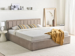 Beliani Ottoman Bed Boucle Montlaur 180 X 200 Cm (Eu Super King) Taupe - thumbnail 2