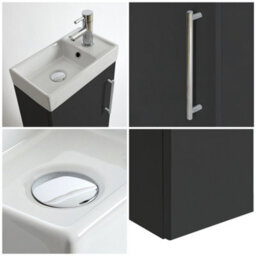 Homestylestore 400mm Black Grey Wall Hung Bathroom Vanity Unit And Chrome T Bar Handle - thumbnail 2