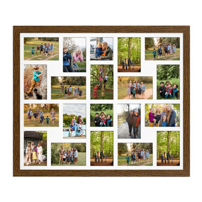 AK Frames 80X70Cm Dark Oak Modern Multi Photo Frame With White Mount - Holds 20 Apertures (18X) 6X4, (2X) 4X4 Photos - image 1