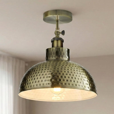 Vintage Green Brass Ceiling Light With Adjustable Arm Hammered Dome Pendant E27 Compatible 26Cm - image 1