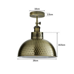 Vintage Green Brass Ceiling Light With Adjustable Arm Hammered Dome Pendant E27 Compatible 26Cm - thumbnail 3