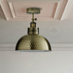 Vintage Green Brass Ceiling Light With Adjustable Arm Hammered Dome Pendant E27 Compatible 26Cm - thumbnail 2