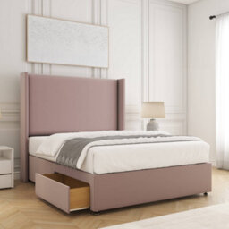 Bsspoke Austin Divan Bed Set Pink Plush Velvet With 54Inch Wingedback Headboard 2 Drawers Footend & No Mattress In All Sizes - thumbnail 1