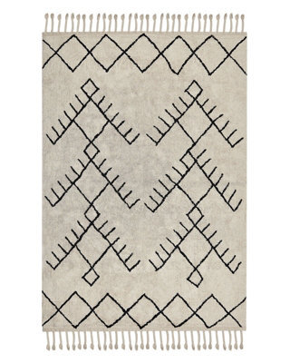 Beliani Cotton Area Rug 140 X 200Cm Beige And Black Geometric Tassels Rectangular - image 1