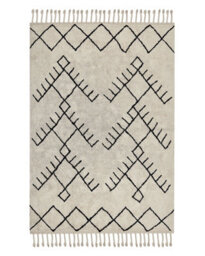 Beliani Cotton Area Rug 140 X 200Cm Beige And Black Geometric Tassels Rectangular - thumbnail 1