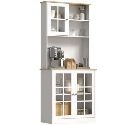 "72"" Kitchen Solid Storage Sideboard Cabinet With Glass Door, White" - image 1