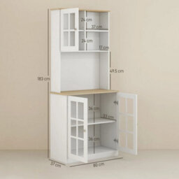 "72"" Kitchen Solid Storage Sideboard Cabinet With Glass Door, White" - thumbnail 2