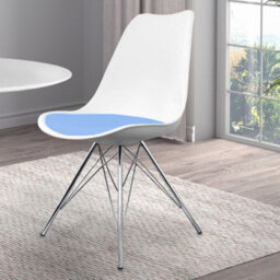 Fusion Living Soho White And Light Blue Plastic Dining Chair With Chrome Metal Legs - thumbnail 2