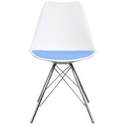 Fusion Living Soho White And Light Blue Plastic Dining Chair With Chrome Metal Legs - thumbnail 3