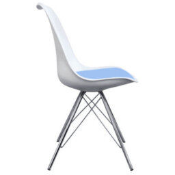 Fusion Living Soho White And Light Blue Plastic Dining Chair With Chrome Metal Legs - thumbnail 4