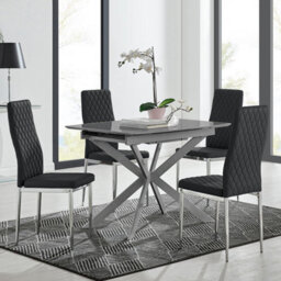 Furniturebox Uk Lira 100Cm Grey Metal Extending Dining Table & 4 Black Milan Chrome Leg Chairs - thumbnail 1