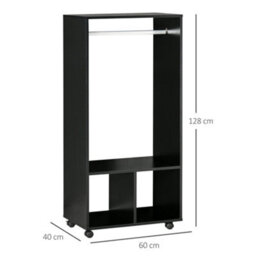 Wyld Haus Beladell Small Black Open Wardrobe On Lockable Wheels With Hanging Rail And 2 Shelves - thumbnail 4