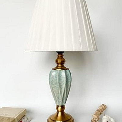 Biznest Sleek Light Teal & Copper Ceramic Metal Base And Soft White Fabric Shade For A Modern Table Lamp 50 Cm (Faceted Vase T060)